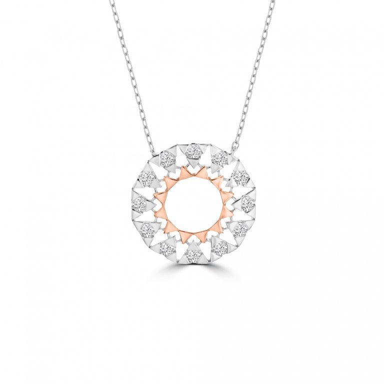 Diamond Triangle Pattern Fancy Halo Pendant with Chain (19mm) in 18K White Gold, 18K Rose Gold