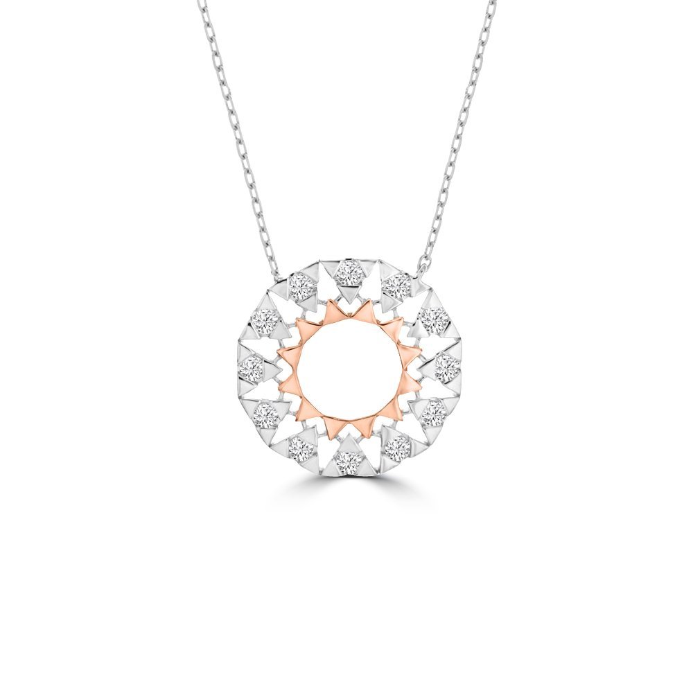 Diamond Triangle Pattern Fancy Halo Pendant with Chain (19mm)