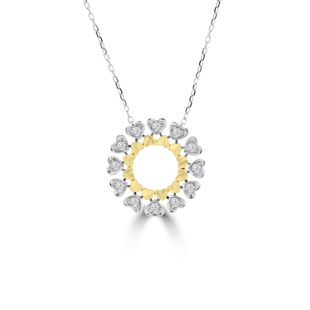 Diamond Heart Pattern Fancy Halo Pendant with Chain (19mm) in 18K White Gold, 18K Yellow Gold
