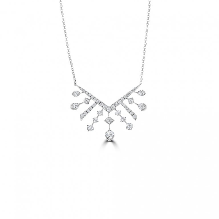 Diamond Starlight Chandelier V Pendant with Chain in 18K White Gold