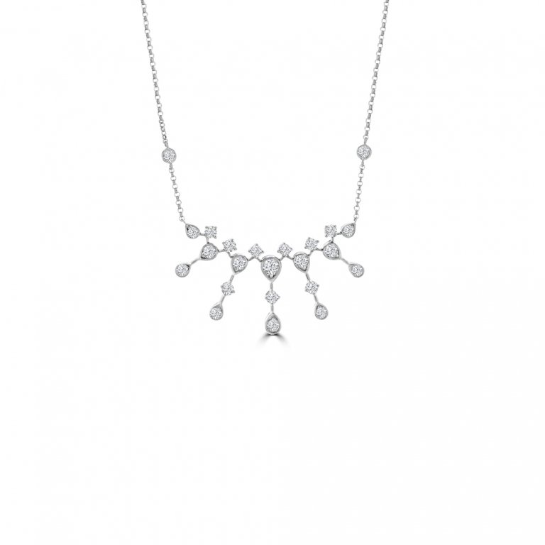 Diamond Starlight Chandelier Curve Pendant with Chain in 18K White Gold
