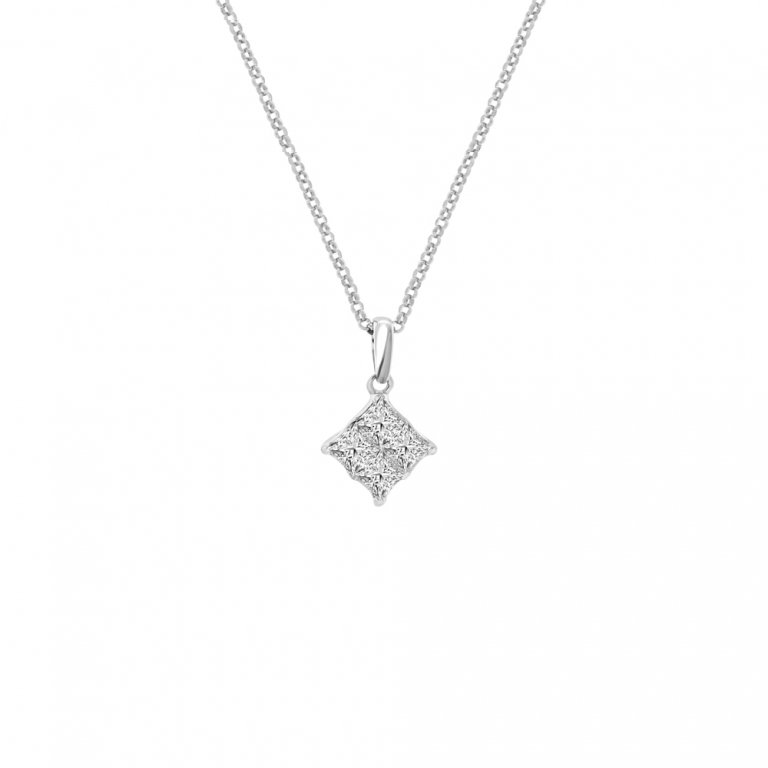 Princess Cut Diamond Necklace in 18K White Gold