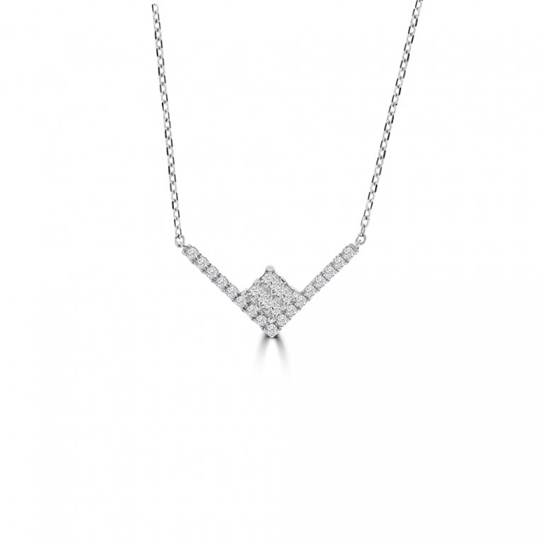Diamond Chevron Necklace in 18k White Gold