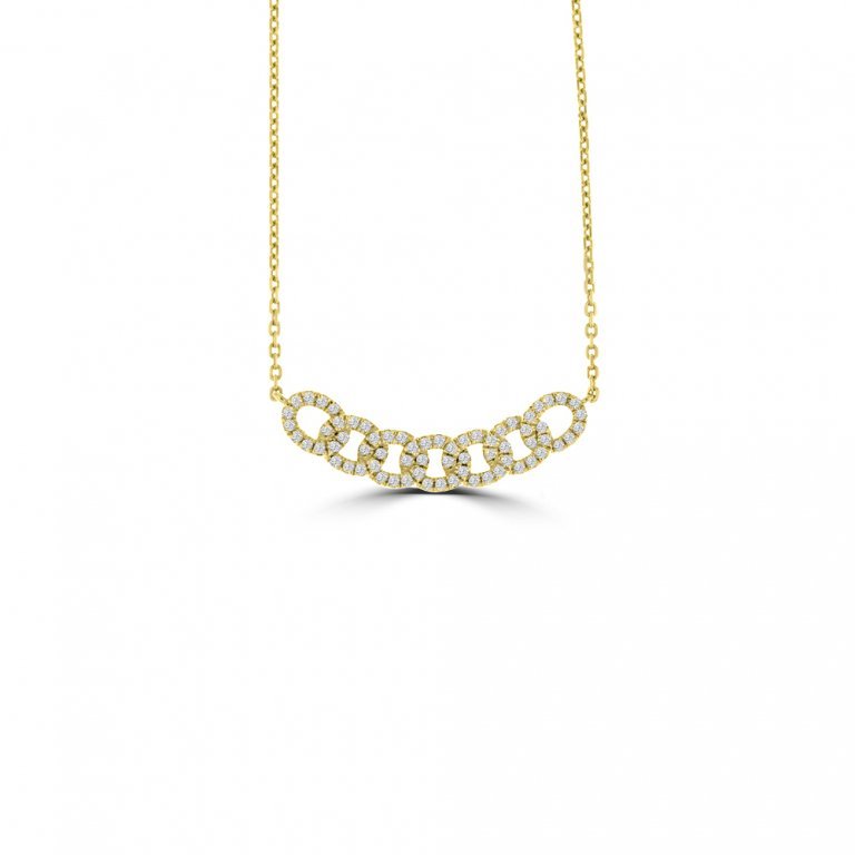 Diamond Chain Links Curve Pendant with Chain in 18K Yellow Gold