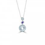 Aquamarine Diamond Enamel Geometric Drop Pendant with Chain in 14K White Gold