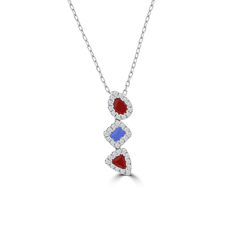 Diamond Enamel Trio Geometric Drop Pendant with Chain