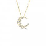 Diamond Spinkle Crescent Pendant with Chain in 18K Yellow Gold