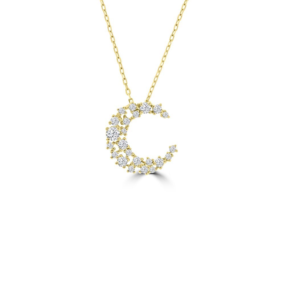 Diamond Spinkle Crescent Pendant with Chain in 18K Yellow Gold