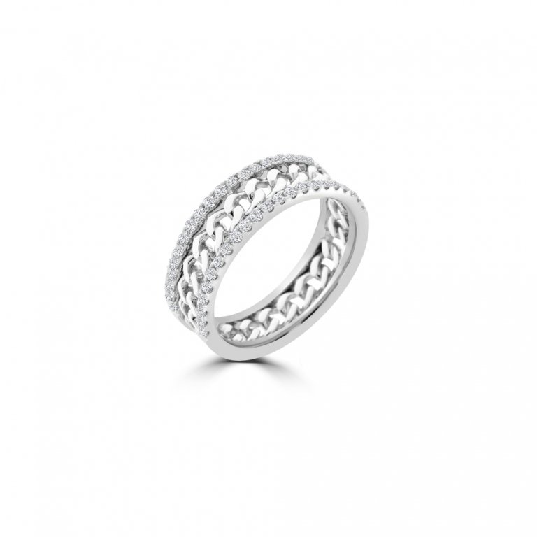Diamond Curb Chain Eternity Ring in 18K White Gold