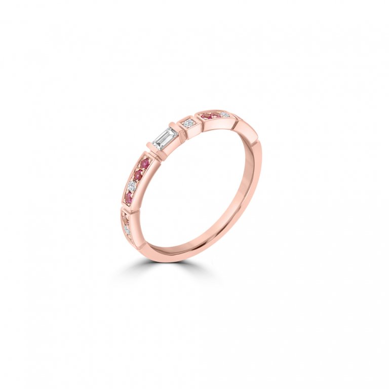 Pink Sapphire Diamond Band Ring in 18K Rose Gold