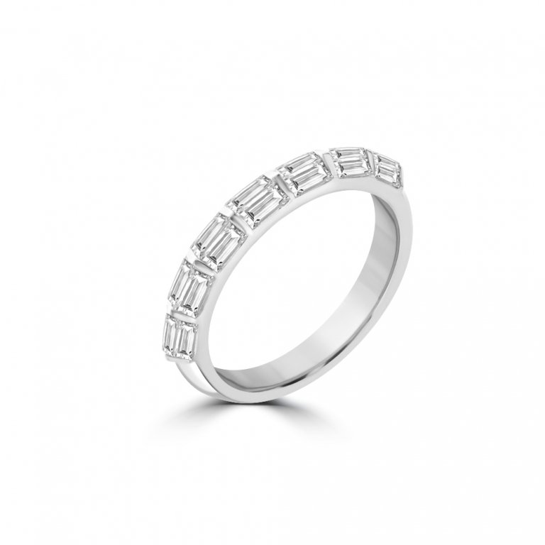 Baguette Diamond Polygon Ring in 18K White Gold