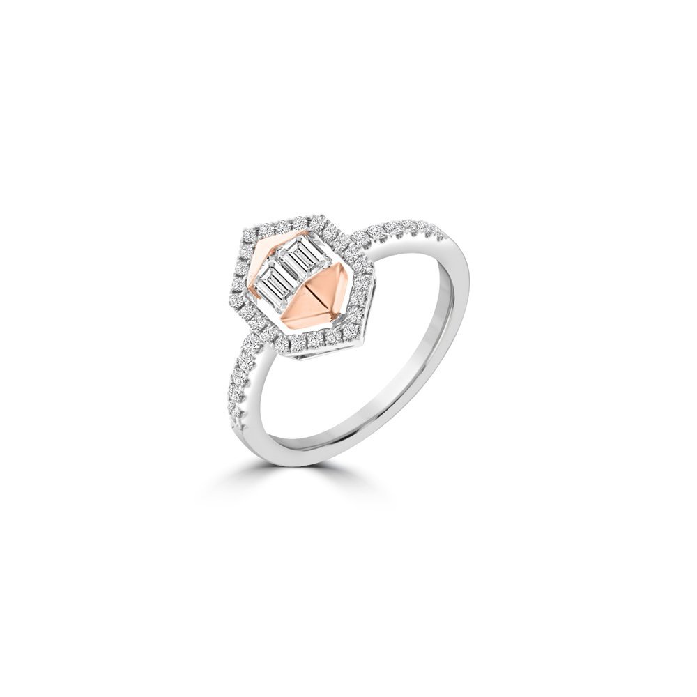 Baguette Diamond Polygon Halo Ring