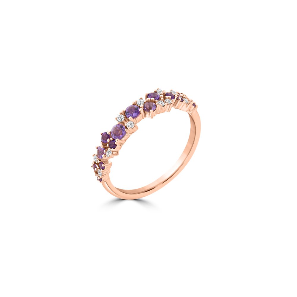 Amethyst Diamond Sprinkle Cluster Ring