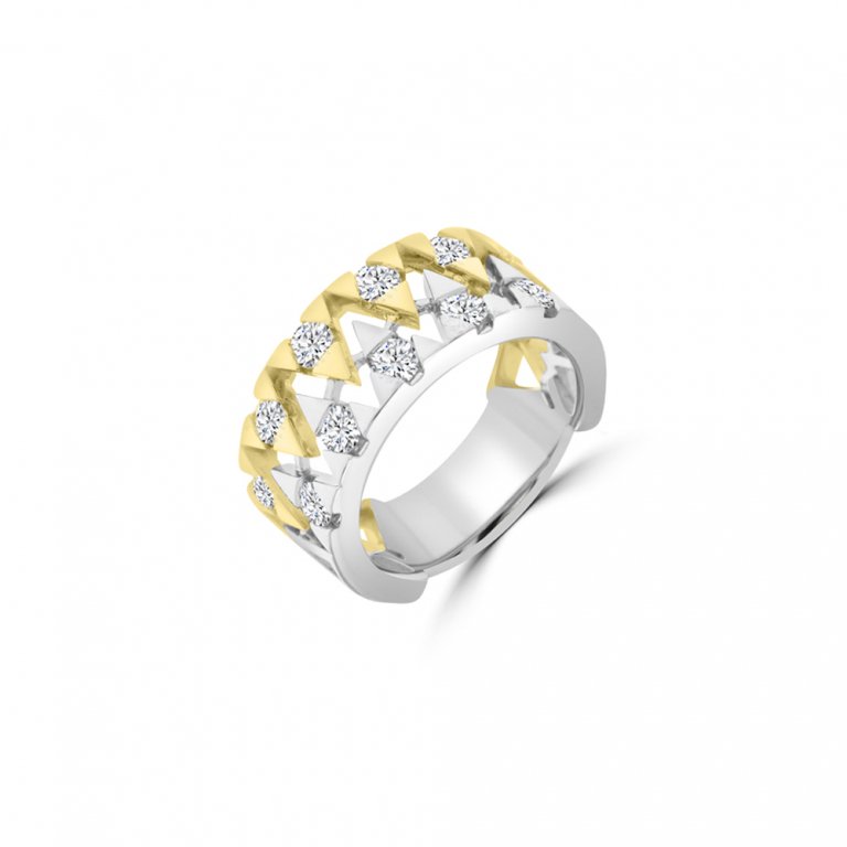 Diamond Triangle Pattern Channel Ring in 18K White Gold, 18K Yellow Gold