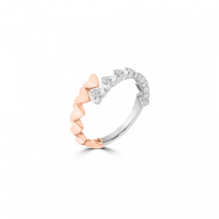 Diamond Heart Pattern Band Ring in 18K White Gold, 18K Rose Gold