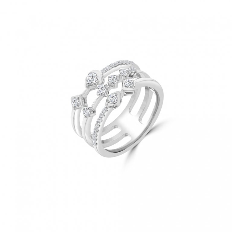 Diamond Starlight Multi Band Ring in 18K White Gold