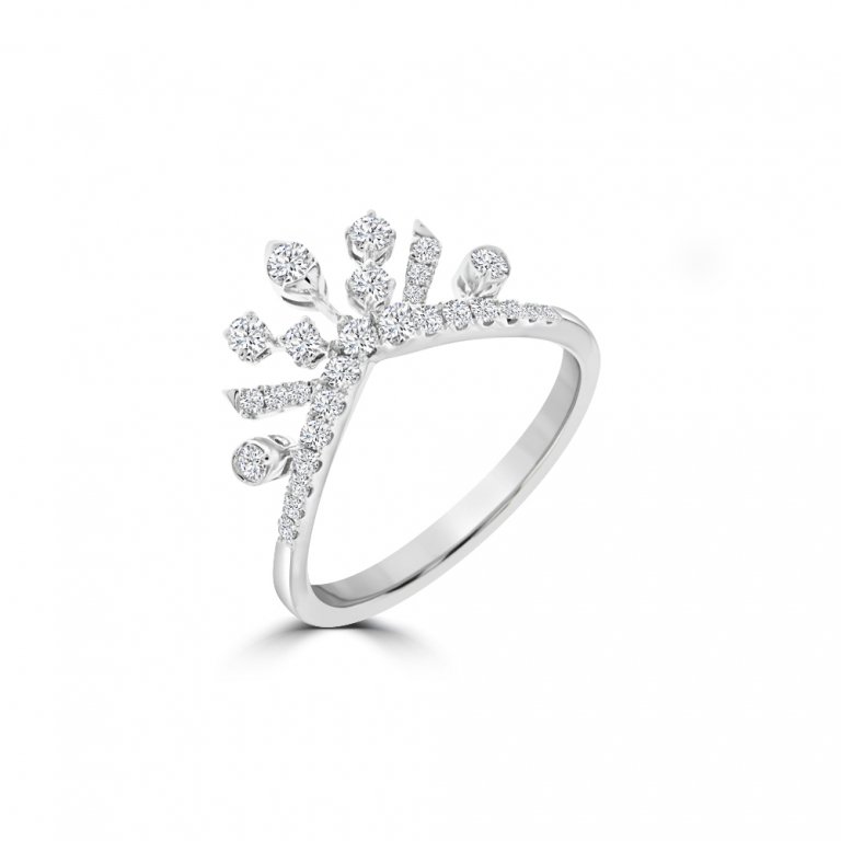 Crown Diamond Ring in 18K White Gold