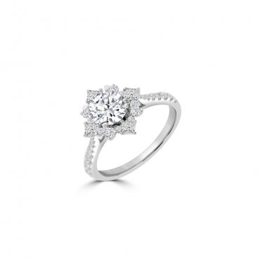 Diamond Sunflower Halo Engagement Ring in 14K White Gold