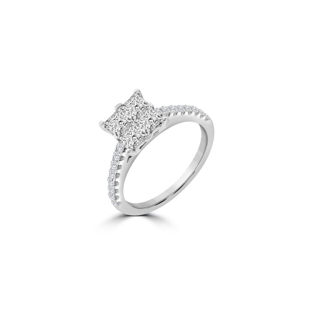 Diamond Princess Cut Cluster Pavé Ring (L)