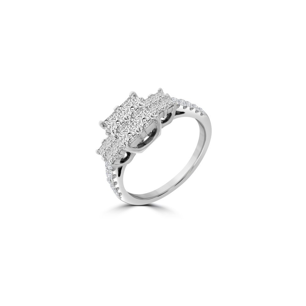 Diamond Princess Cut Cluster Pavé Ring