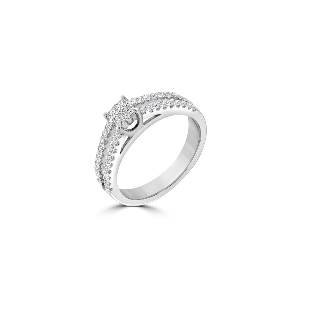 Diamond Princess Cut Cluster Double Row Pavé Ring