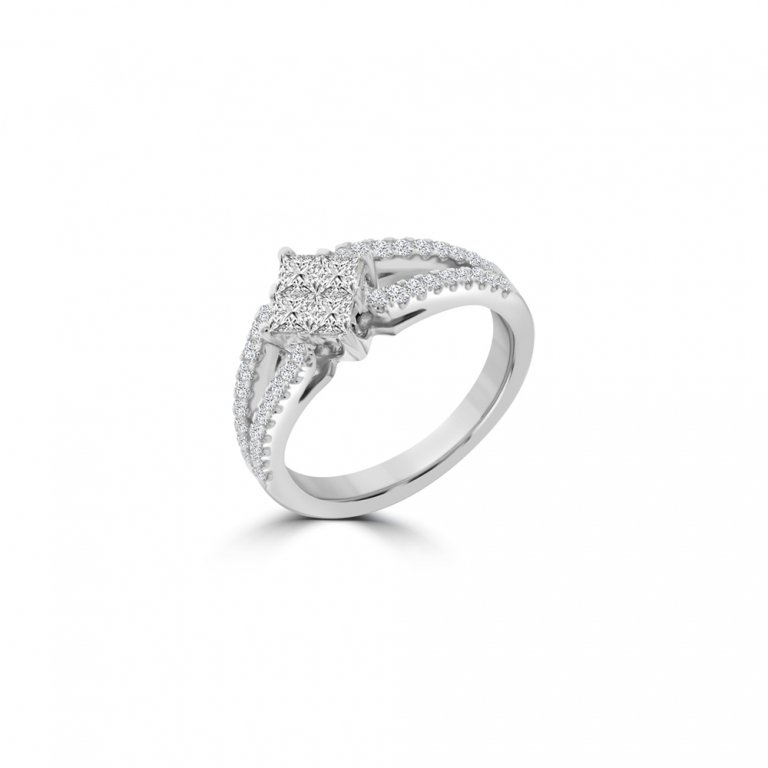 Diamond Princess Cut Cluster Split Ring in 18K White Gold