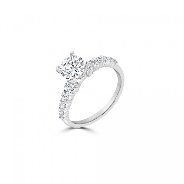 Diamond Reverse Tapered Wave Engagement Ring in 14K White Gold
