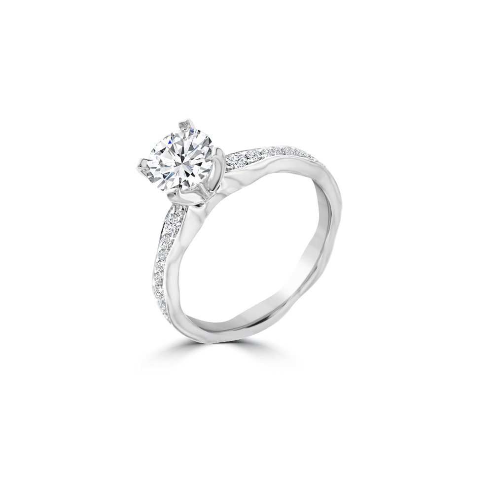 Diamond Grain Set Wave Engagement Ring