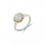 Diamond Engraved Halo Engagement Ring in 14K White Gold, 14K Yellow Gold