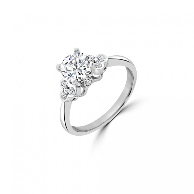Floral Accent Solitaire Diamond Ring