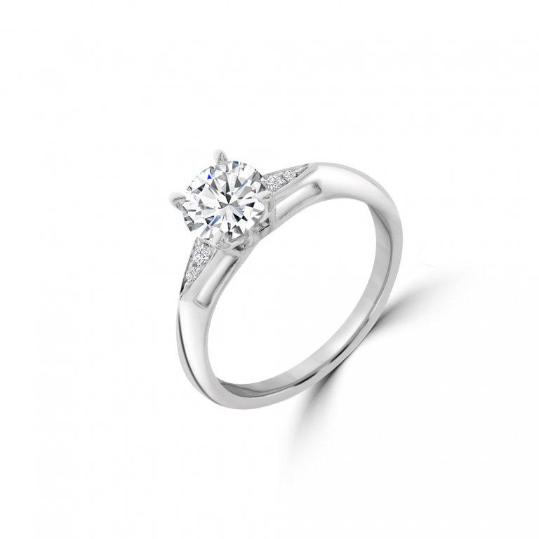Diamond Tapered Engagement Ring in 18K White Gold