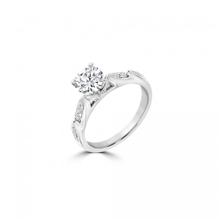 Diamond Pattern Engagement Ring in 18K White Gold