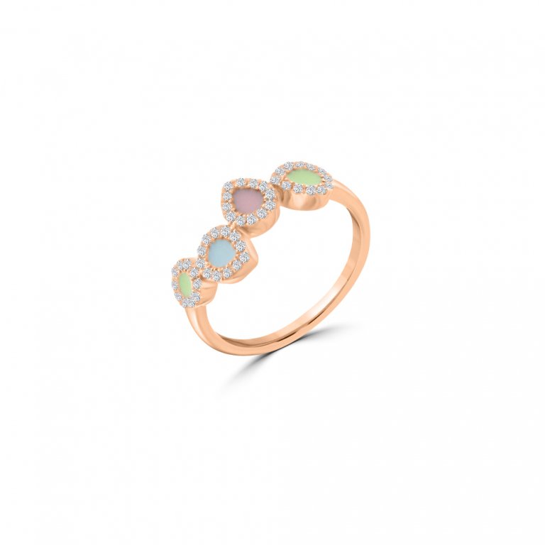 Diamond Enamel Quartet Geometric Ring in 14K Rose Gold