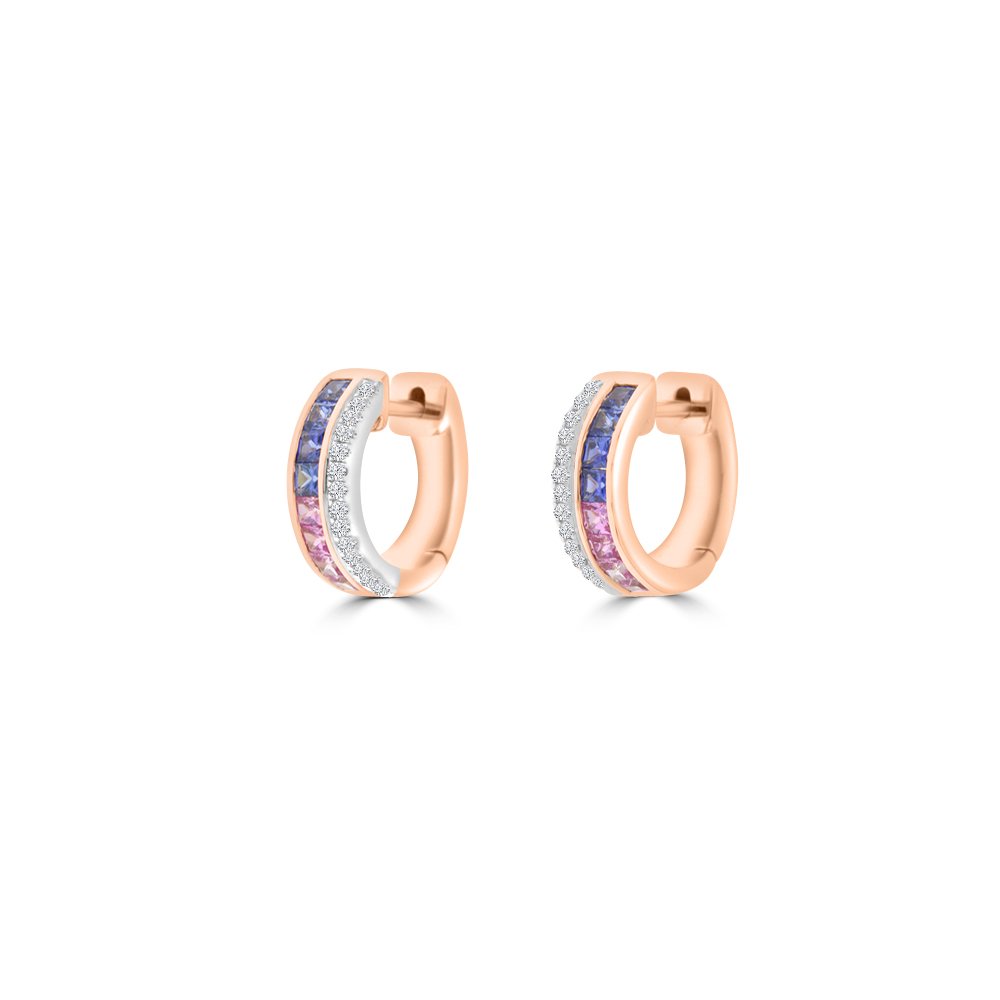 Rainbow Sapphire Diamond Huggie Earrings