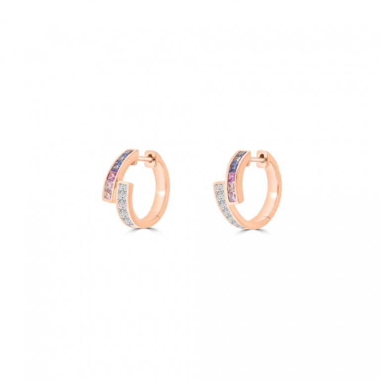 Rainbow Sapphire Diamond Huggie Earrings