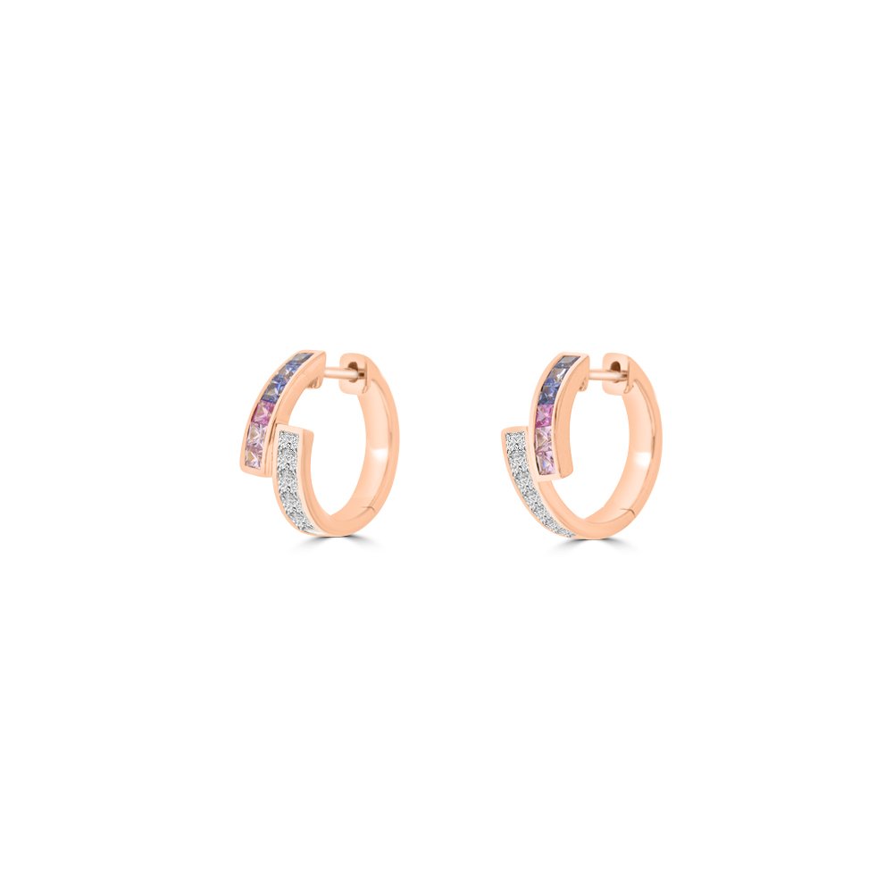 Rainbow Sapphire Diamond Huggie Earrings