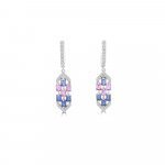 Rainbow Sapphire Diamond Drop Earrings 18K White Gold