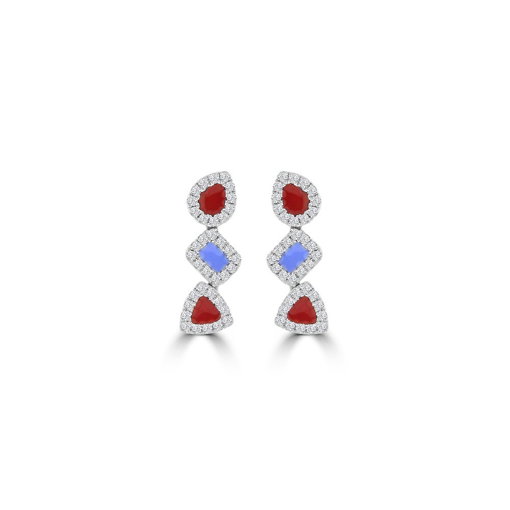 Diamond Enamel Trio Geometric Drop Earrings