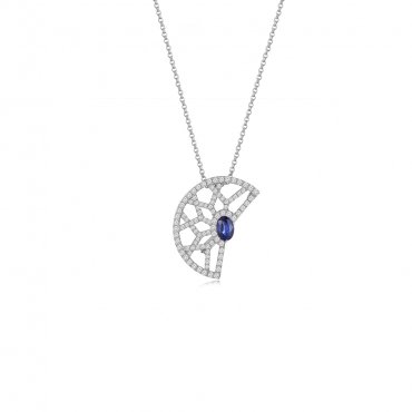 Sapphire Diamond Crescent Pendant with Chain