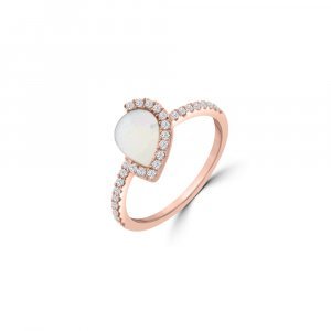 White Mother of Pearl Diamond Pear Half Halo Ring