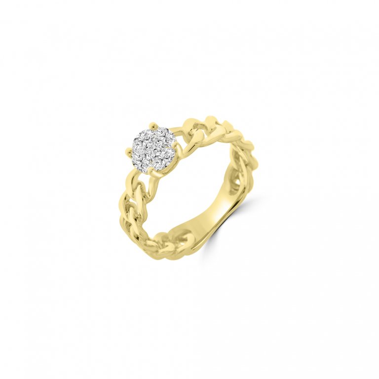 Diamond Curb Chain Ring in 18K Yellow Gold