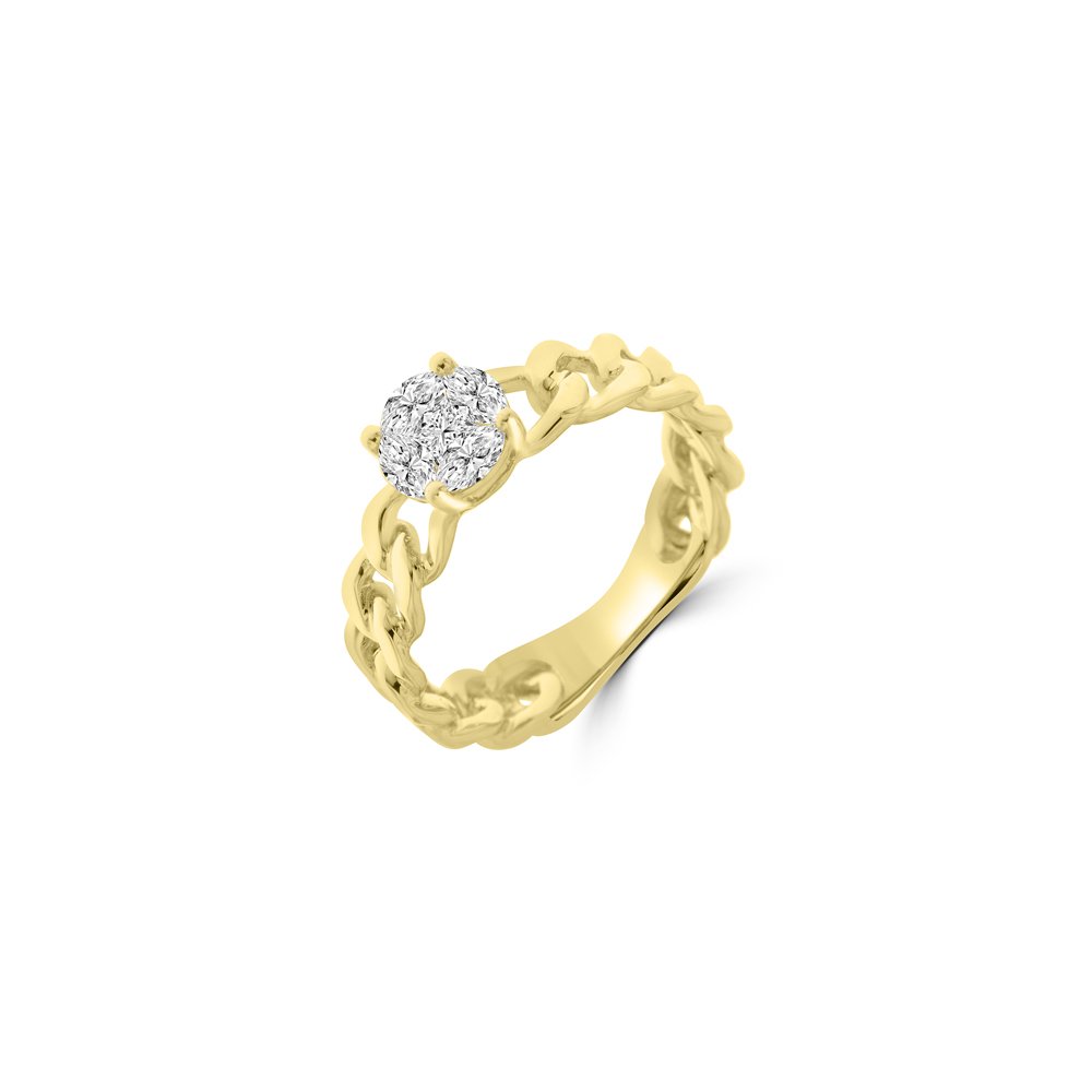 Diamond Curb Chain Ring in 18K Yellow Gold