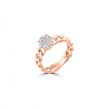 Diamond Curb Chain Ring In 18K Rose Gold