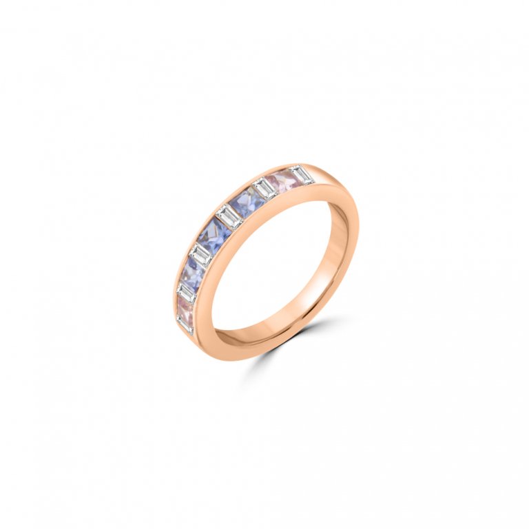 Rainbow Sapphire Diamond Ring in 18K Rose Gold