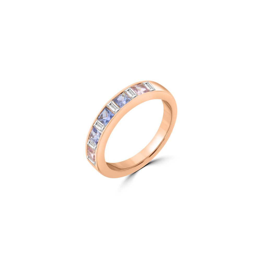 Rainbow Sapphire Diamond Ring in 18K Rose Gold