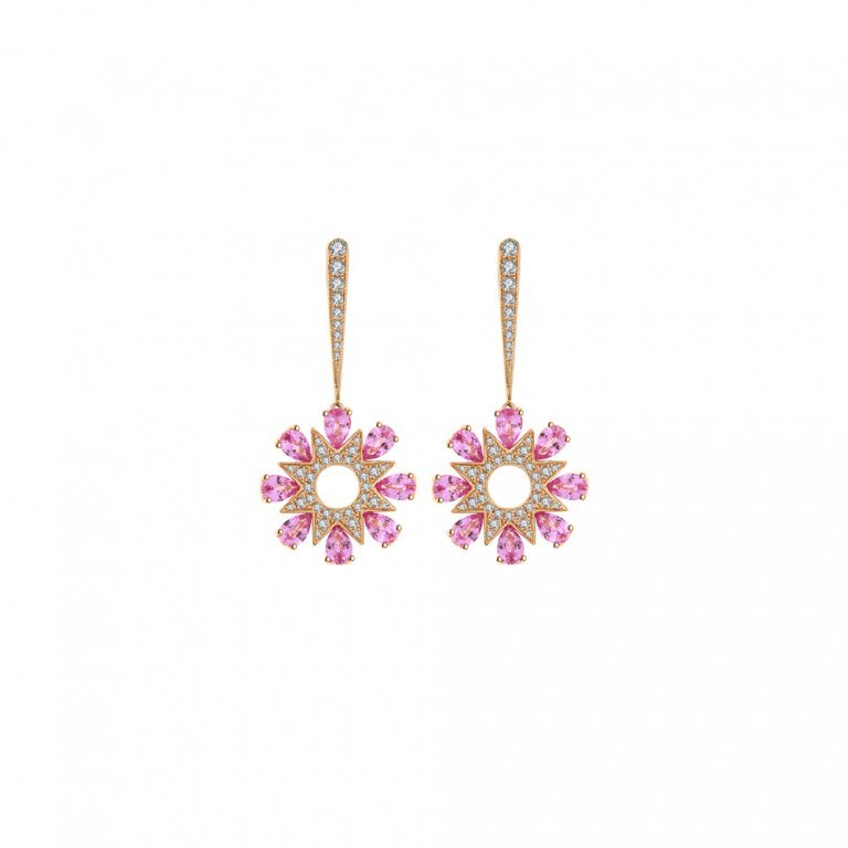 Firework Pink Sapphire Diamond Drop Earrings
