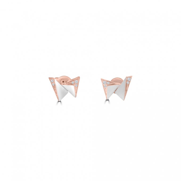Pink Mother of Pearl Diamond Geometric Stud Earrings in 18K Rose Gold