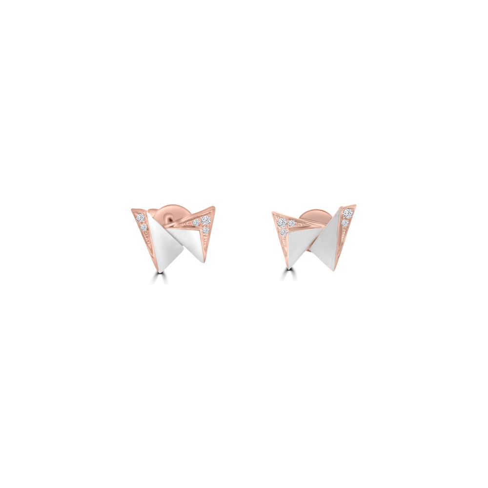 Pink Mother of Pearl Diamond Geometric Stud Earrings