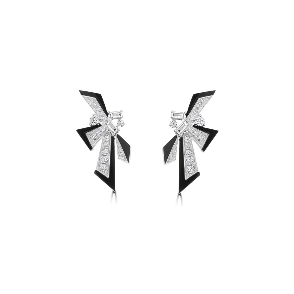 Black Agate Diamond Geometric Drop Earrings