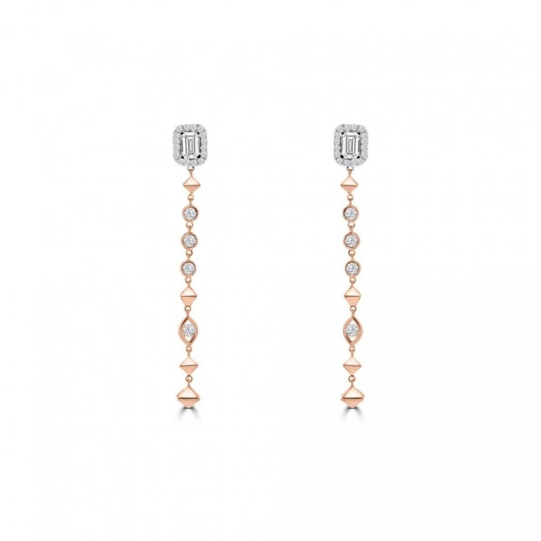Diamond Drop Earrings in 18K White Gold, 18K Rose Gold